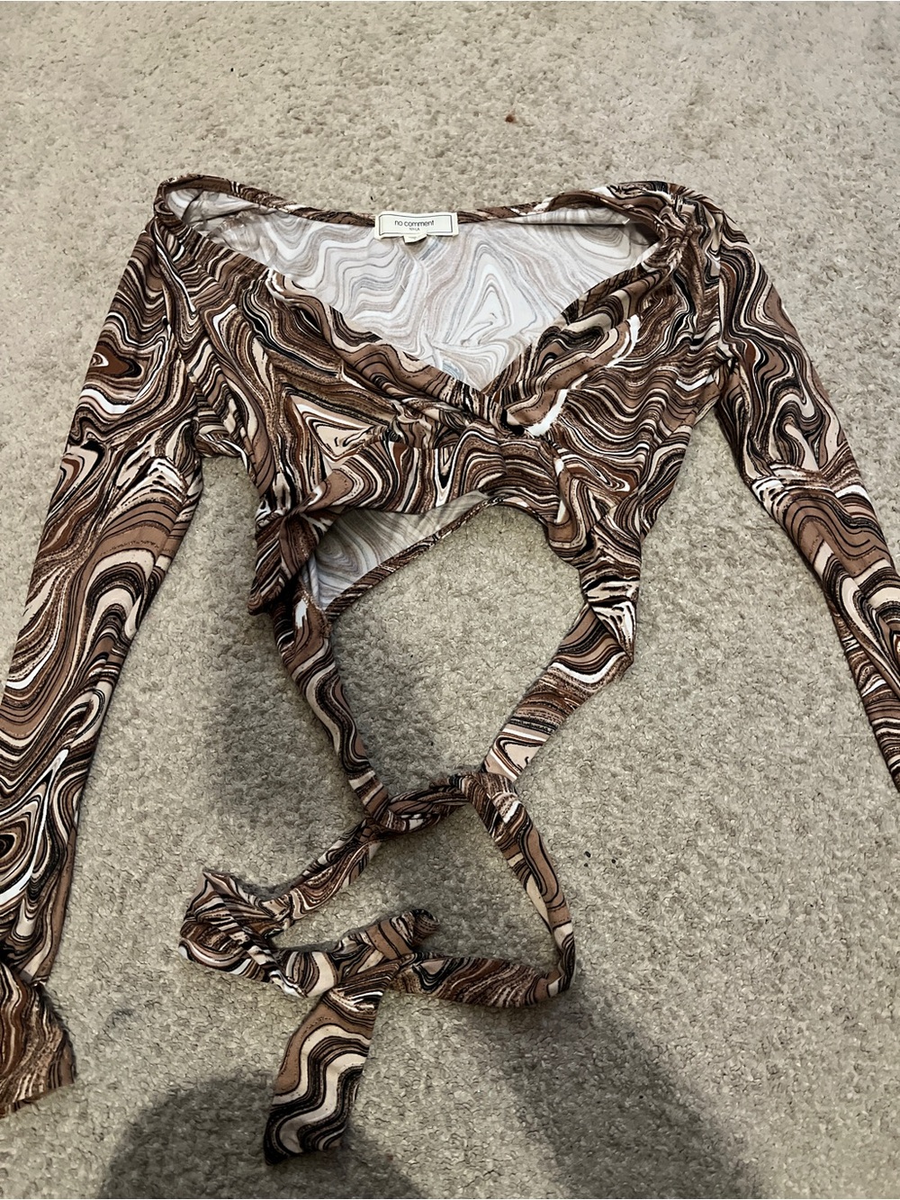 Brown Marble-Print Wrap Top